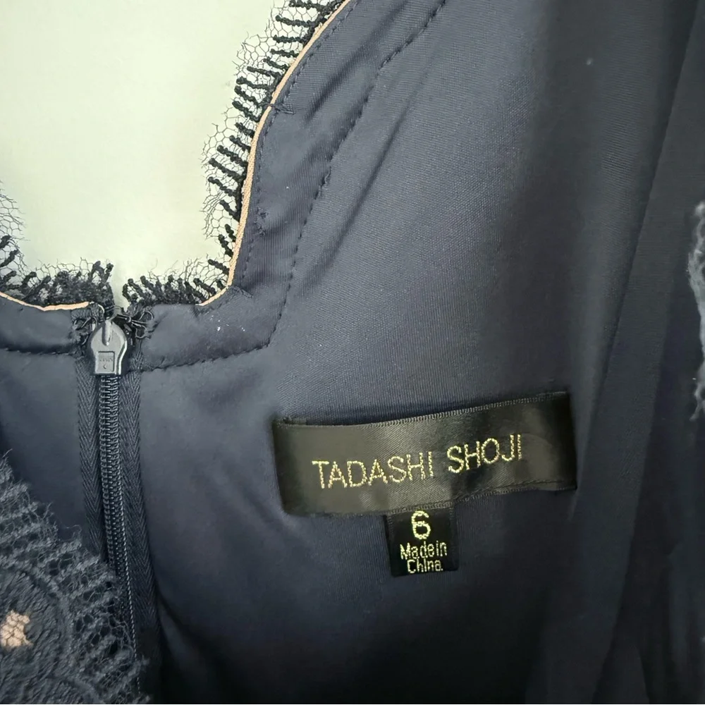 Tadashi Shoji Lace & Tulle Sheath Dress 6 Navy Nude Cocktail Party Wedding Guest - Picture 6 of 16
